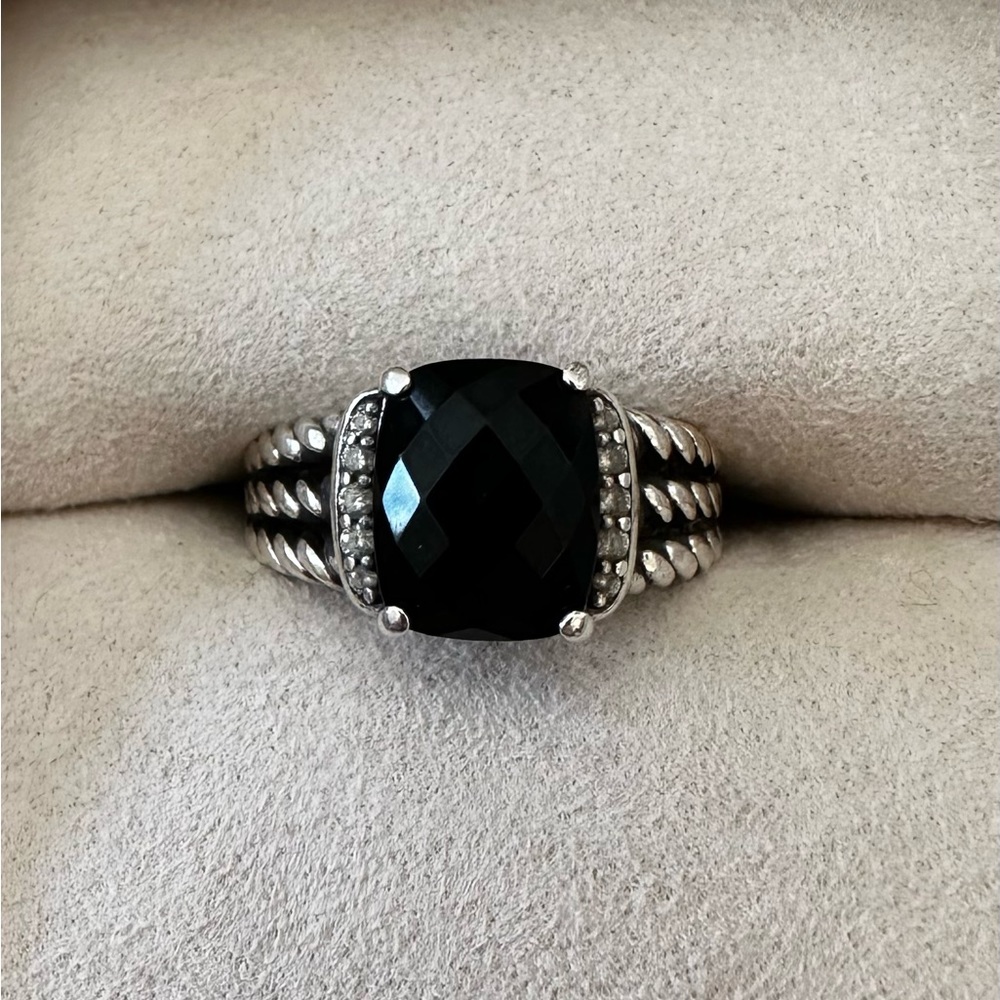 David Yurman Wheaton Petite Ring with Onyx and Diamonds Size 6